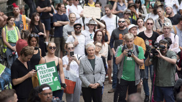 Independent MP for Wentworth Dr Kerryn Phelps at the pill testing rally at Town Hall.