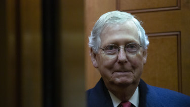 Senate Majority Leader Mitch McConnell, a Republican from Kentucky, exits the US Capitol.