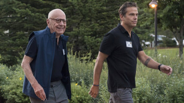 Rupert Murdoch with his son and successor, Lachlan, last month.