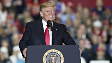 Donald Trump speaks during a rally in Washington, Michigan,  on April 28 at which supporters chanted 'Nobel, Nobel', referring to the peace prize.