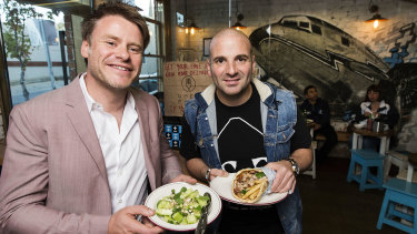 Radek Sali and celebrity chef George Calombaris at Jimmy Grants in Fitzroy in 2016.