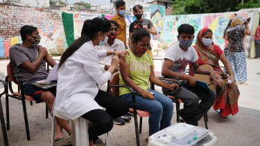 Kenyan politician Monica Juma believes the Commonwealth could help address the vaccine inequality between poor and rich countries. Pictured: a vaccination camp in India.