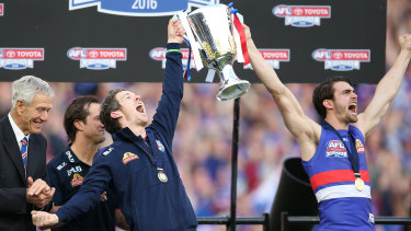 Easton Wood and Robert Murphy celebrate in 2016.