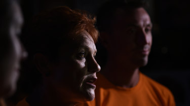 One Nation's Pauline Hanson with her media adviser James Ashby.