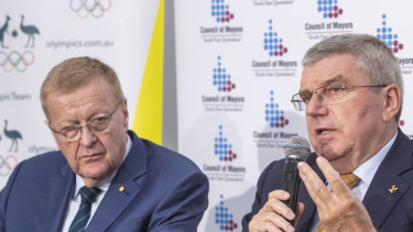 Australian Olympic Committee president John Coates and Dr Bach in Brisbane.