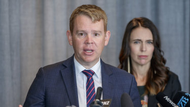 Minister for COVID-19 Response Chris Hipkins, pictured with New Zealand Prime Minister Jacinda Ardern.