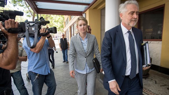 Suited up ... Elizabeth Holmes outside court on April 22.