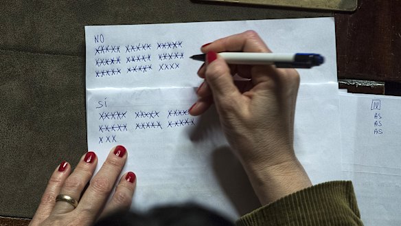 A senator counts votes at the Senate in Rome, Italy. Prime Minister Giuseppe Conte narrowly survived, but must rebuild his coalition.