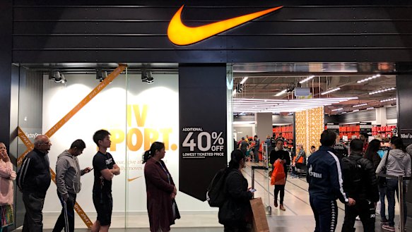 Nike's store at South Wharf DFO, Melbourne, during last year's "Black Friday" sales. The brand has more than 40 stand-alone stores in Australia. 