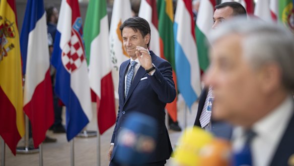 Italy's Prime Minister Giuseppe Conte arrives for a European Union leaders' summit in Brussels on Thursday.