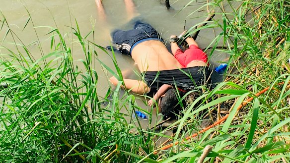 The bodies of Salvadoran migrant Oscar Alberto Martínez Ramírez and his 23-month-old daughter Valeria on the bank of the Rio Grande after they died trying to cross into the US. 