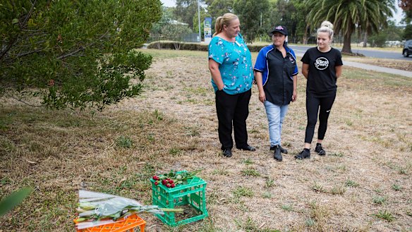 Kylie Fitzgerald, Clair Cursio and Becky Blenner who work at the shopping centre laid flowers at the scene.