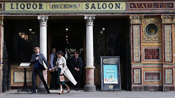 Prince Harry and Meghan Markle at Belfast's Crown Liquor Saloon in March.