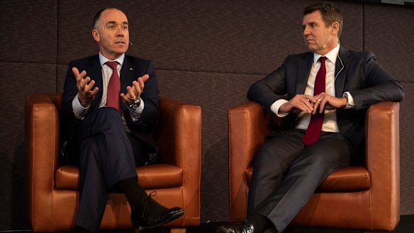 NAB CEO Andrew Thorburn and NAB CCO Mike Baird at ABCC lunch in Melbourne.
