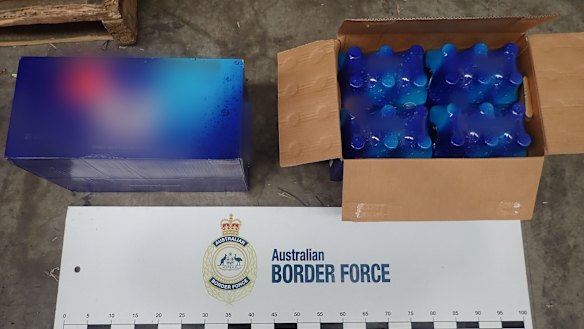 Some of the bottle of Fiji Water, which police allege were holding 50 kilograms of cocaine. 