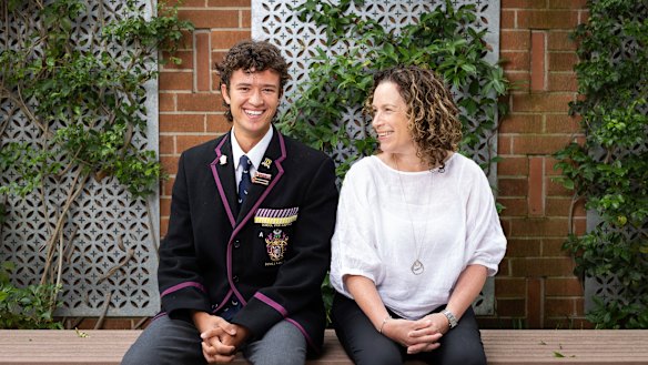 Haileybury College year 12 graduate Monty Wright and deputy head of English Katrina Alford.