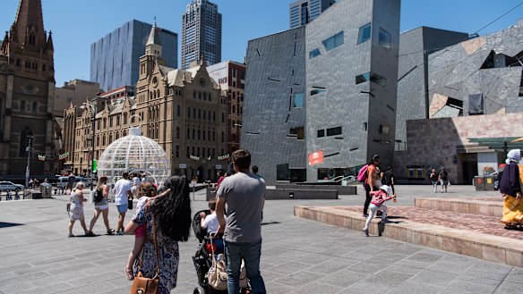 Federation Square on Christmas Eve, 2016, after the terror plot was foiled.