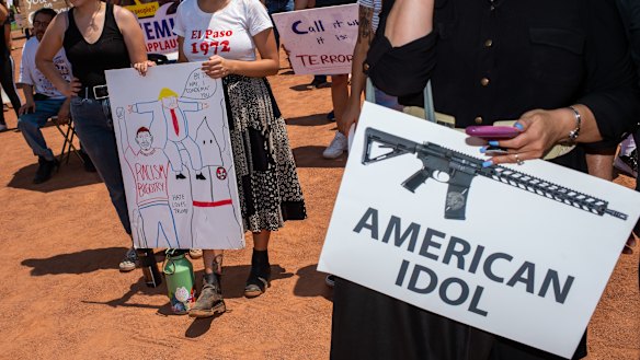 A demonstrator makes her point in El Paso, Texas.