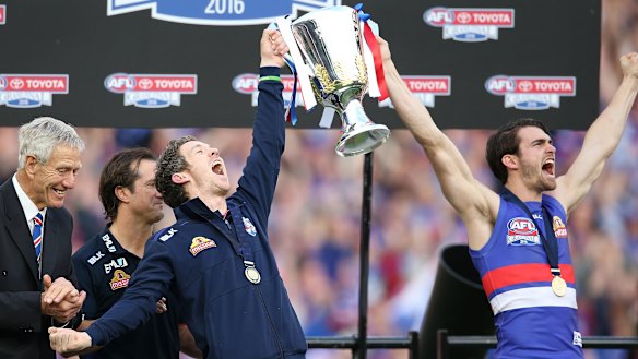 Easton Wood and Robert Murphy celebrate in 2016.