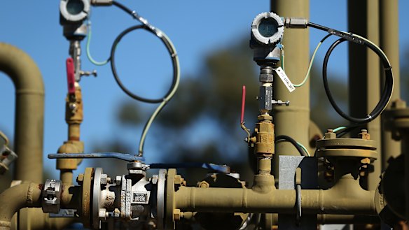 Pressure transmitters display readings on a Santos pilot well operating in the Pilliga forest in Narrabri.