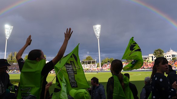 A young fan was hit by a six at Manuka Oval on Saturday. 