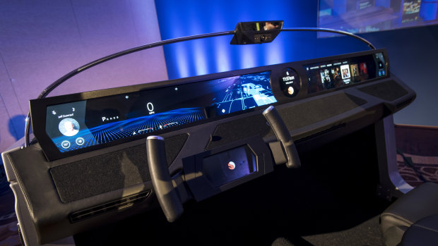 The dashboard of a concept car is displayed by Qualcomm at CES.