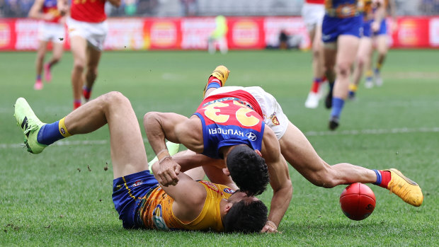 Charlie Cameron was suspended for three matches for this tackle on Liam Duggan.