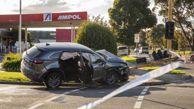 The crashed getaway car.