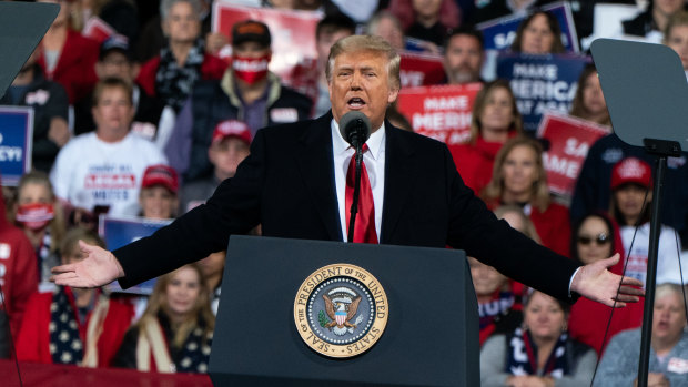 Outgoing US President Donald Trump at a rally in Georgia on December 5. A report found Australians aged 18 to 34 showed more interest in news about Trump disputing the US election result than any other age group.