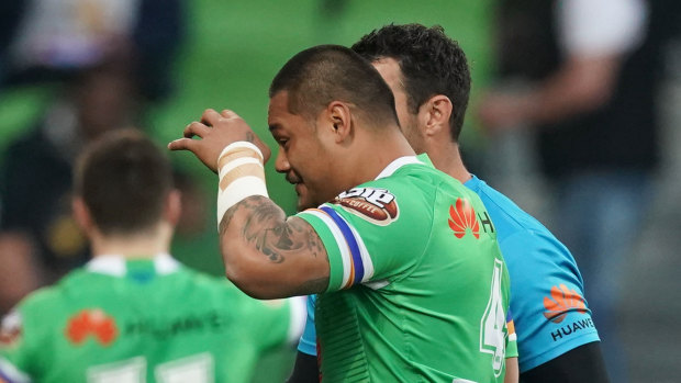 Joey Leilua after the pre-game pyrotechnics mishap at AAMI Park.