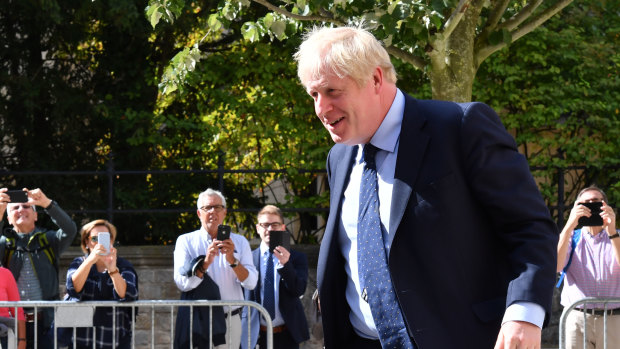 British Prime Minister Boris Johnson arrives ahead of Brexit talks at a restaurant in Luxembourg.
