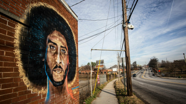 A mural depicting former NFL quarterback Colin Kaepernick in Super Bowl host city Atlanta.