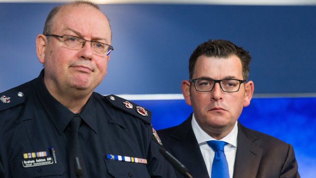Police Chief Commissioner Graham Ashton and Premier Daniel Andrews in 2017. 