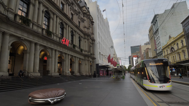 Melbourne's usually bustling Bourke Street Mall at a standstill.