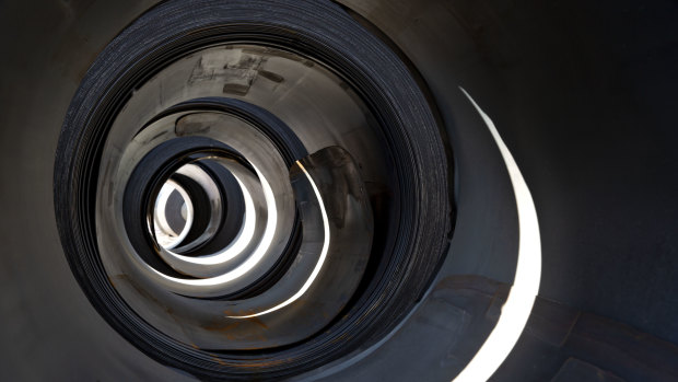 Steel coils sit outside at the US Steel Corp Granite City Works facility in Granite City, Illinois.