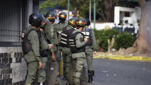 National Guard members during a protest in Caracas.