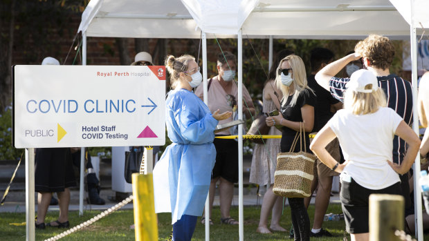 A COVID testing clinic at Perth Royal Hospital on Sunday.