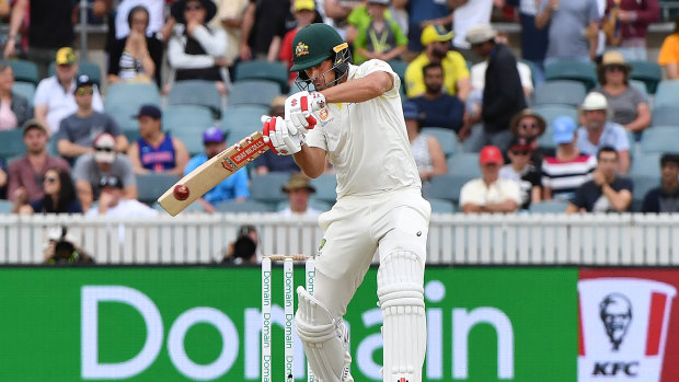 Taking his chances: Joe Burns collects more runs on day two of the second Test.
