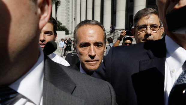 Chris Collins leaves a New York court on $500,000 bail on Wednesday.