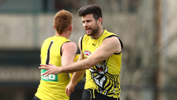 Safety first: Trent Cotchin at training this week.