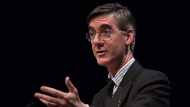 Jacob Rees-Mogg speaks at the Conservative Party annual conference in Birmingham.