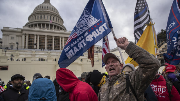 Demonstrators swarm the US Capitol building during a protest in Washington, D.C. 