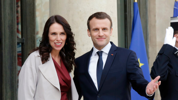 NZ Prime Minister Jacinda Ardern with French President Emmanuel Macron.