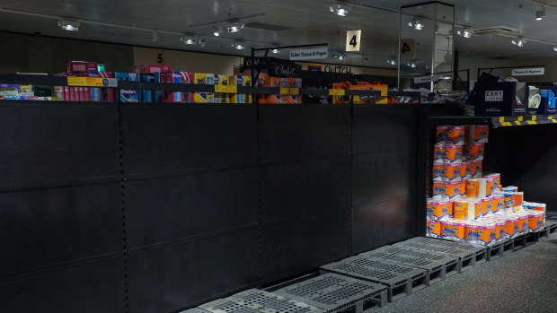 Supermarket shelves have been stripped bare all over the world as shoppers race to buy up staples. 