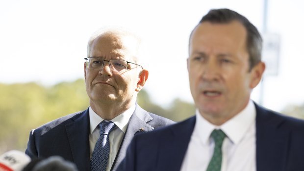 Scott Morrison, in the shadow of WA Premier Mark McGowan. The Liberal Party’s result in WA was a huge factor in its May 21 election loss.
