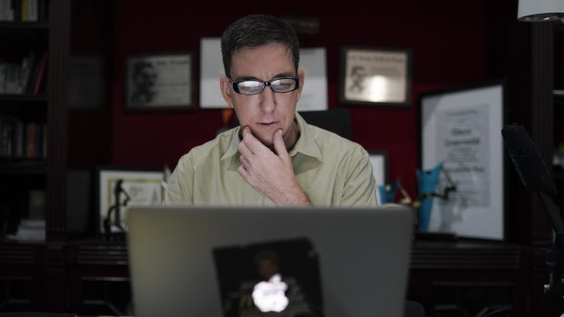 American journalist Glenn Greenwald checks his news website, The Intercept, at his home in Rio de Janeiro, Brazil.