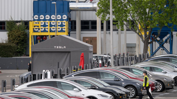 Tesla's staff carpark was at capacity on Monday.