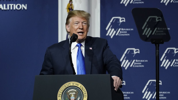 Trump made a sarcastic reference to Representative Ilhan Omar during a speech in Las Vegas, a day after prosecutors said a New York man was arrested for threatening to murder the freshman Minnesota Democrat.