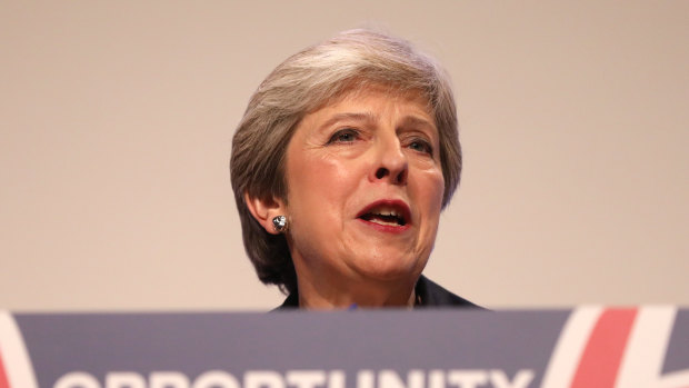 Theresa May delivers her keynote speech during the Conservative Party annual conference in Birmingham.