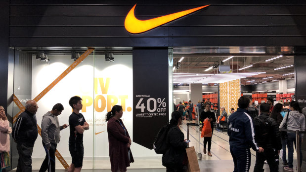 Nike's store at South Wharf DFO, Melbourne, during last year's "Black Friday" sales. The brand has more than 40 stand-alone stores in Australia. 